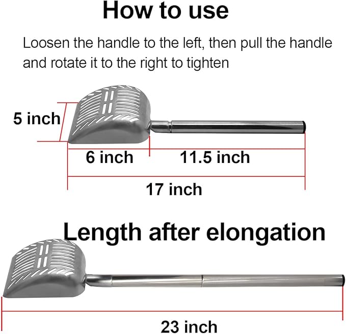 TOYPOPOR Stainless Steel Cat Litter Scoop 23 inches Telescoping Litter Scoop with Long Handle Perfect Scooper for Cats and Dogs