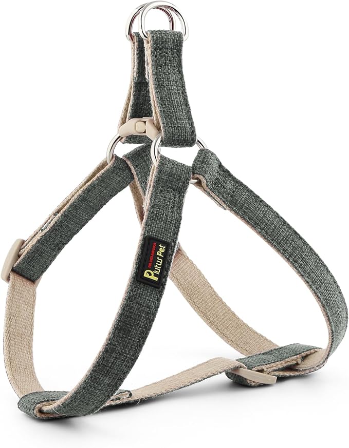 Plutus Pet Cotton Hemp Step in Dog Harness, Sustainable, Lightweight and Escape-Proof, Quick Fit Dog Harness for Puppy Small Medium and Large Dogs, Gray, XS