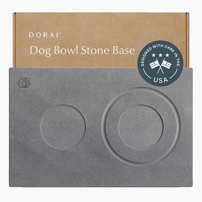Dorai Home Stone Drying Mat for Dog Bowls – Absorbent Quick-Drying Pet Feeding Mat with Diatomaceous Earth, Non-Slip Base, and Water Gutter – Stone Mat for Dog Food and Water – (23.6" x 15.4")