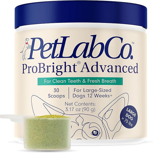 PetLab Co. ProBright Advanced Dental Powder - Dog Breath Freshener - Teeth Cleaning Made Easy – Targets Tartar & Bad Breath - Packaging May Vary - Formulated for Large Dogs