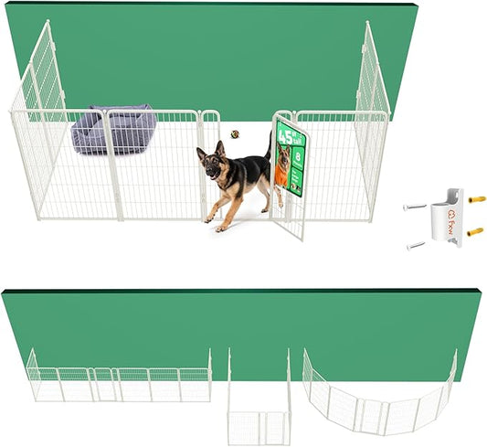 FXW Homeplus Unleashed Indoor Dog Playpen - Stress-Free and Safe Play, Heavy Duty 45 Inch 8 Panels with Fence-to-Wall Anchor (Pack of 4) for Large Dogs, White│Patented