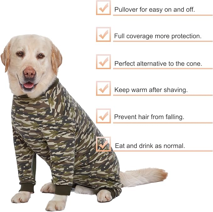Yeapeeto Dog Onesie Surgery Recovery Suit for Large Medium Bodysuit Dogs Pajamas PJS Full Body for Shedding, Prevent Licking, Wound Protection, Cone Alternative (7XL, Camo)