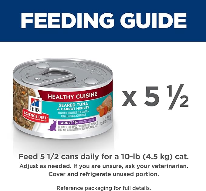 Hill's Science Diet Healthy Cuisine, Senior Adult 11+, Great Taste, Wet Cat Food, Seared Tuna & Carrot Stew, 2.8 oz Can, Case of 24