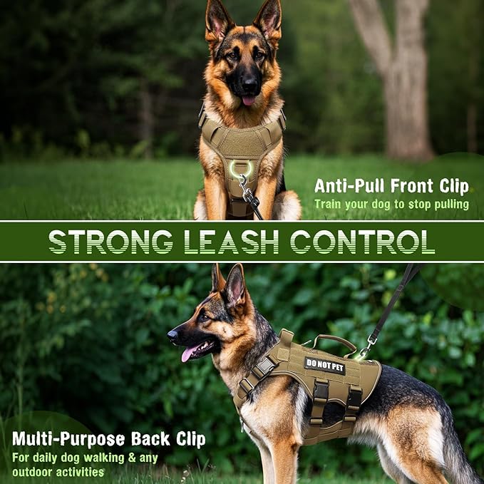 WINSEE Mesh Dog Harness with 10 Pet Patches for Medium Service Dog in Training, Breathable Tactical Molle Vest with Double Handle, Reflective Military Pet Vest for Walking Hiking
