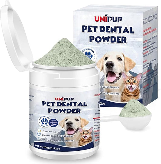 Dog Dental Care - 3.52oz Brown Seaweed Teeth Cleaning Powder, Effective Plaque & Tartar Remover, Bad Breath Treatment