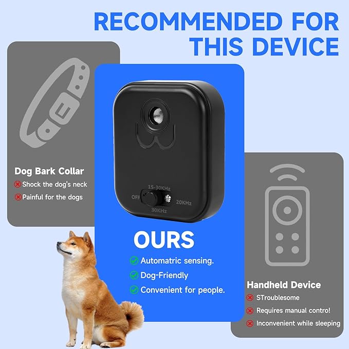 GDJBA Ultrasonic Dog Bark Deterrent Device - 2025 Upgrade Anti Barking Device for Dogs Outdoor with 15-Day Battery, Stop Neighbors Dog Barking & Smart Bark Control
