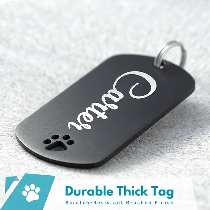 Ultra Joys Dog Tags Personalized for Pets - Hollow Paw Custom Pet ID Tag - Engraved Dog Tag for Small, Large Dogs - Large Military Dog Tag in Black