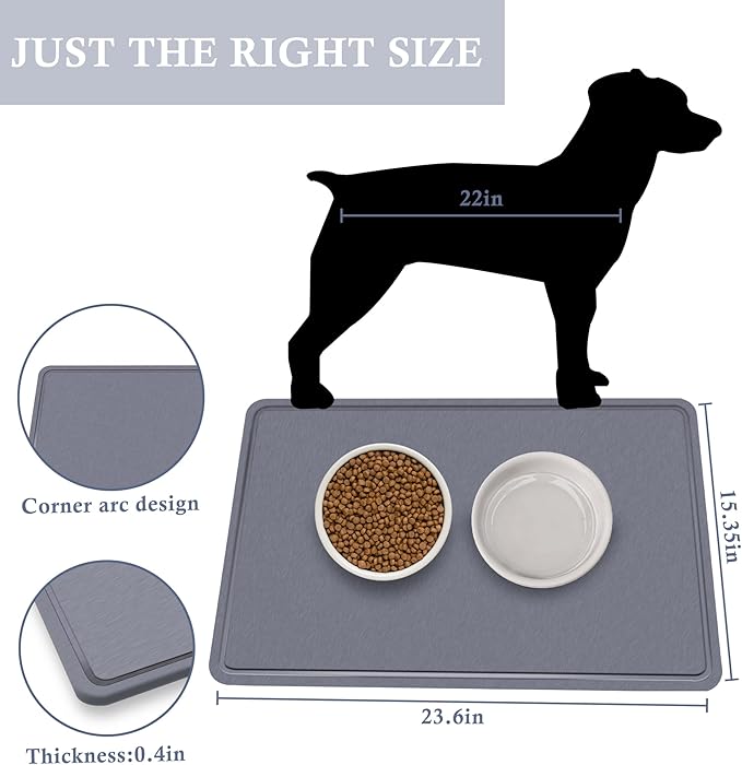 Extra Large Stone Dog Food Mat,Absorbent Cat Dog Mat for Food and Water, Quick Drying Pet Feeding Mat, Anti-Slip Diatomaceous Earth Dog Bowl Mat for Messy Drinkers,Dark Grey 23.6''x15.35''