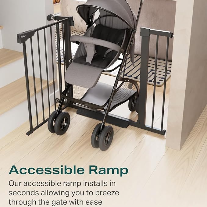 Cumbor 2 Pack 29.7-40.6" Baby Gate for Stairs, Mom's Choice Awards Winner-Auto Close Dog Gate for doorways, Pressure Mounted Pet Gates Indoor, Easy Walk Thru Wide Safety Child Gate for Dog, Black