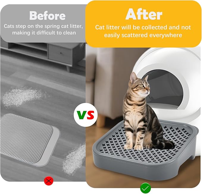 SpaceTime Elevated Cat Litter Mat,Trapping litter box mat with Filter Function,Small Waterproof Cat litter pad/Ramp/steps for Indoor Floor,Easy to Clean,Suitable for Kittens & Senior Cats (Grey)