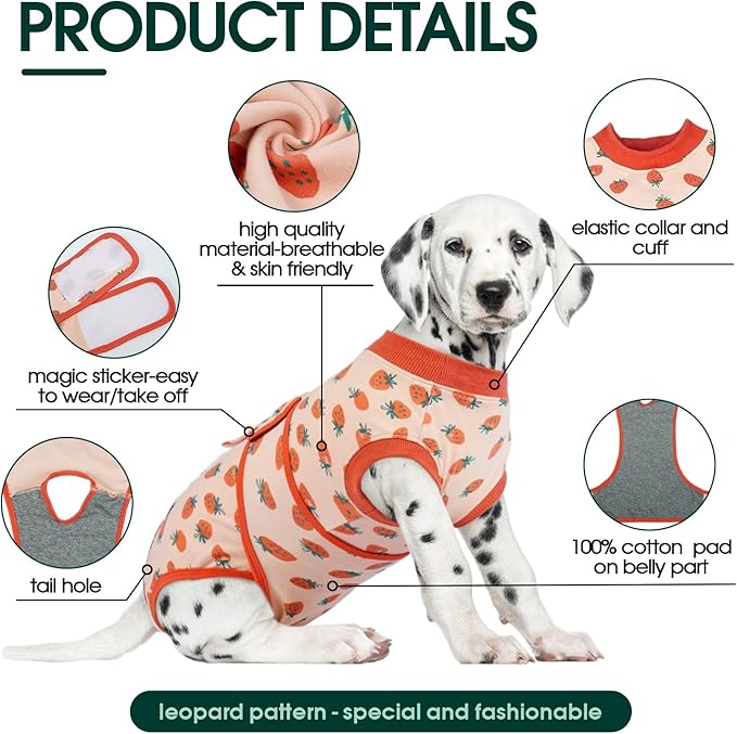 Kuoser Dog Recovery Suit for Female Male Dogs, Post-Surgery Bodysuit for Spay Neuter, Dog Onesie After Surgery, Anti-Licking Pet Surgical Recovery Suit, PinkStrawberry S
