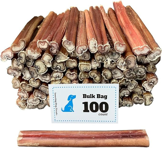 Amazing Dog Treats - 6 Inch Medium Size Bully Sticks (100 Count) - Bulk Bully Sticks for Dogs - No Hide Bully Stick Dog Bones