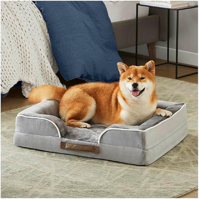 Friends Forever Orthopedic Dog Bed for Medium Dogs, Waterproof Memory Foam Dog Sofa Bed M with Removable Washable Cover, Ally Grey, 28x23x6.5