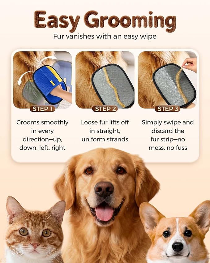 Pet Hair Removal Glove, Thickened Electrostatic Pet Hair Remover Glove for Cats & Dogs, Reusable Powerful Cat Grooming Gloves, Pet Hair Remover Tool for Clothing, Couch, Furniture, Car Seats (Blue)