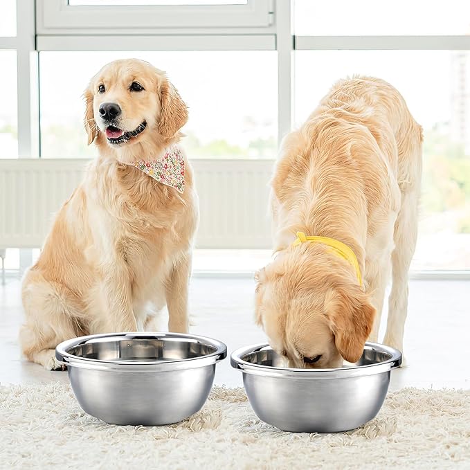 2 Pcs 1 Gallon Large Dog Bowls - Food Grade Stainless Steel Metal Water Bowls, Easy to Clean Food Bowl for Medium Large Dogs Indoor Outdoor