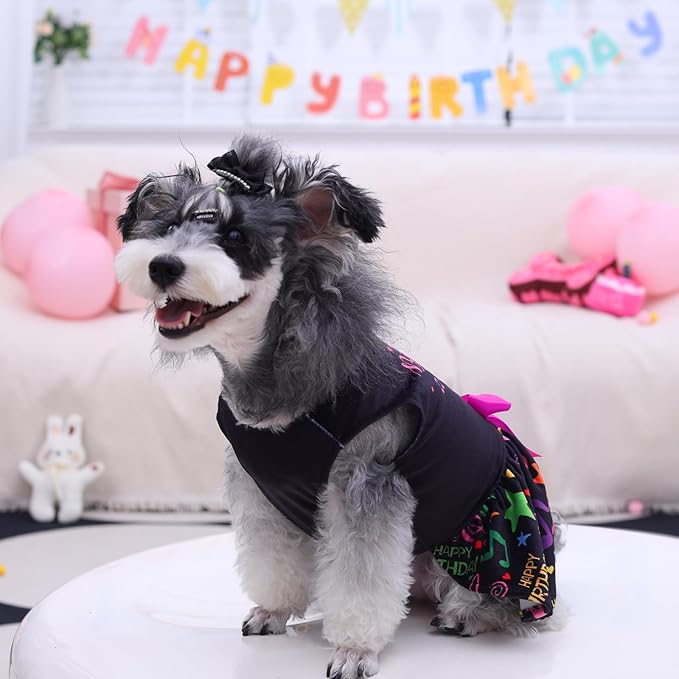 CuteBone Birthday Dog Dresses Velvet Holiday Small Dogs Clothes Onesie Pet Apparel Girl Puppy Skirt with Bow Hair Rope CVA50XS-D