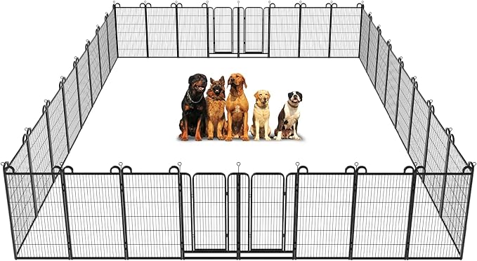 Dog Playpen Outdoor 32 Piece Panels Heavy Duty Dog Fence 47" Height Anti-Rust with Doors Portable for RV Camping Yard, Total 71FT, 406 Sq.ft, Snowy Black