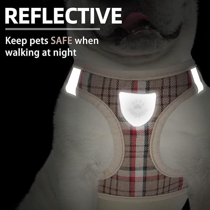 PUPTECK Adjustable Dog Harness Collar and Leash Set Step in No Pull Pet Harness for Small Medium Dogs Puppy and Cats Outdoor Walking Running, Soft Mesh Padded Reflective Vest Harnesses, Khaki L