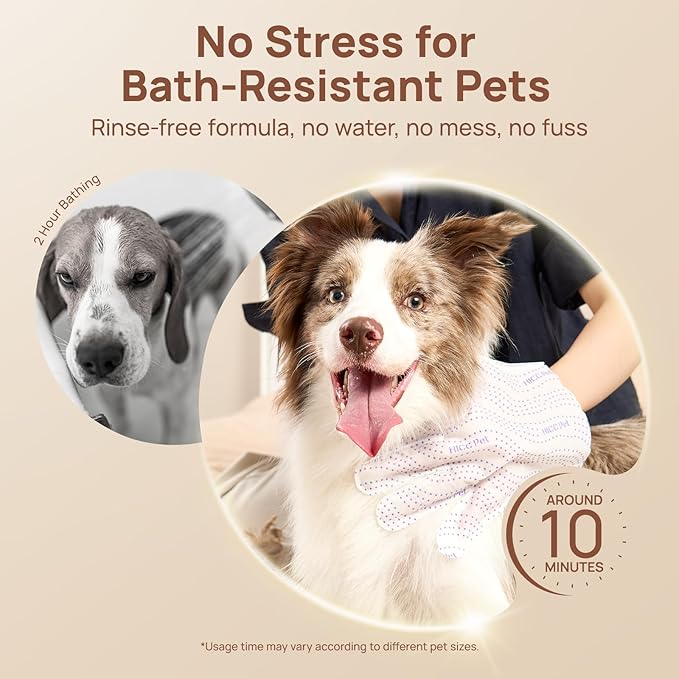 HICC PET Glove Wipes Pro Series for Dogs & Cats, Extra Thick Dual-Textured Grooming Wipes, Rinse-Free Shampoo Mittens for Quick Cleaning & Deodorizing, Perfect Between Baths, Travel