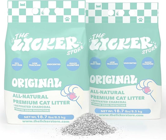 CLR2000A-SET2 Unscented Premium Clumping Bentonite Clay Cat Litter w/Activated Charcoal, Natural Odor Control, 99% Dust-Free, 18.7 LBS (Set of 2)