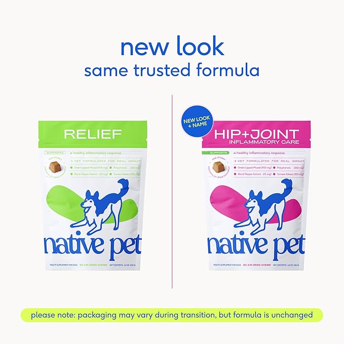 Native Pet Pain Relief for Dogs - Collagen for Dogs Promotes Joint Health, Reduce Inflammation & Stiffness - Senior Pup Joint Supplement - Natural Pain Reliever for Active & Aging Pets - 120 Chews