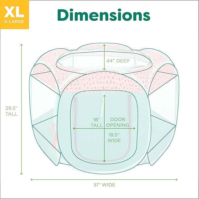 Furhaven Portable Dog Playpen Cat Tent, Pet Playground/Kennel Foldable Indoor Outdoor Zippered Puppy Crate - Green & Pink, Extra Large