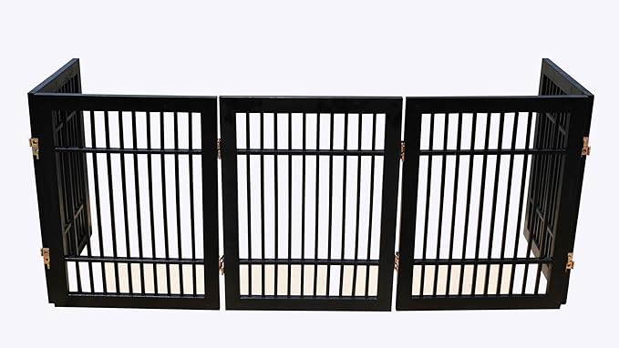 Pet Dog Gate Strong and Durable Freestanding Folding Acacia Hardwood Portable Wooden Fence Indoors or Outdoors by Urnporium (Black Pet Gate, 5 Panel 24" Tall)