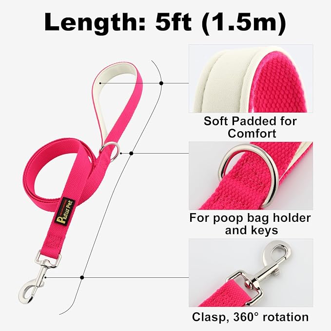 Plutus Pet Cotton Dog Harness and Leash Set, Reflective and Soft Padded, Quick Fit Vest Harness, for Small, Medium and Large Dogs, Hot Pink, S