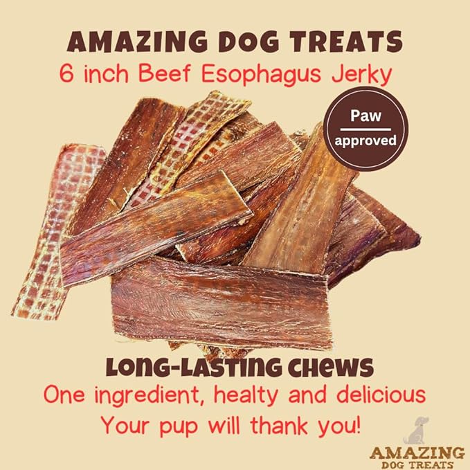 Amazing Dog Treats - Beef Esophagus Jerky for Dogs (6 Inch - 25 Pc/Pack) - Gullet Dog Chews