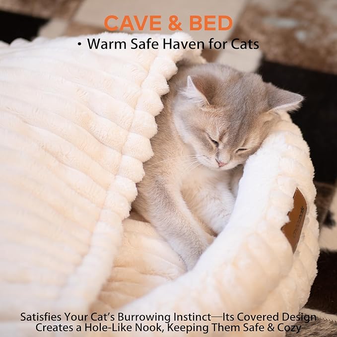 CHEERPALS Cat Bed Cave for Indoor Cats, Washable Round Cat Bed Soft Fluffy Pet Bed for Kitty, Puppy and Small Dog(White)