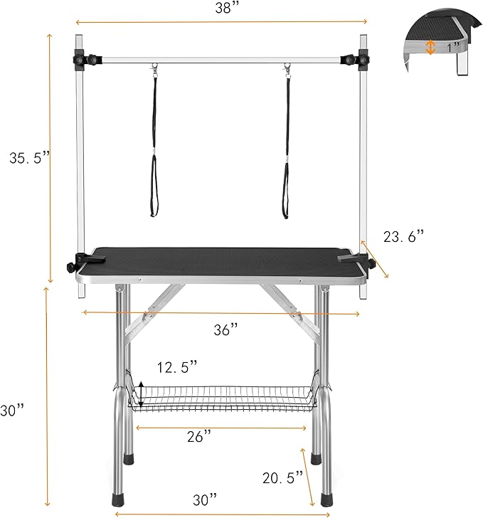 42 Inch Dog Grooming Table, Adjustable Height Pet Grooming Table with Armrest, Ropes and Mesh Tray, Suitable for Home and Dog Washing Station