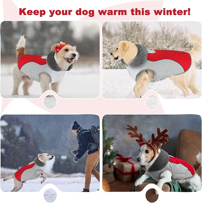 Doglay Dog Coat Waterproof Warm Dog Winter Jacket,Christmas Reflective Fleece Puppy Winter Coat with Harness Hole, Adjustable Snow Jacket for Small Medium Large Dogs