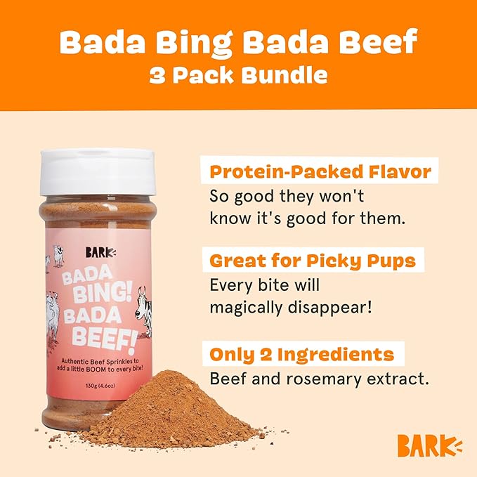 Barkbox Beef Dog Treat Topper High Protein Limited Ingredient Mixer, Rosemary Extract for Large & Small Breeds, Elevate Dog Food Dining, Shake & Pour for Dog Bowls (Pack of 3)