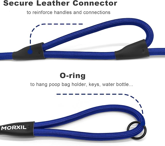Rope Dog Leash with Two Handles, 6 Foot Heavy Duty Dog Leash with Aviation Aluminum Auto Locking Carabiner, Strong Nylon Pet Lead for Small, Medium, Large Dogs (Blue, 6FT-Two Handle)
