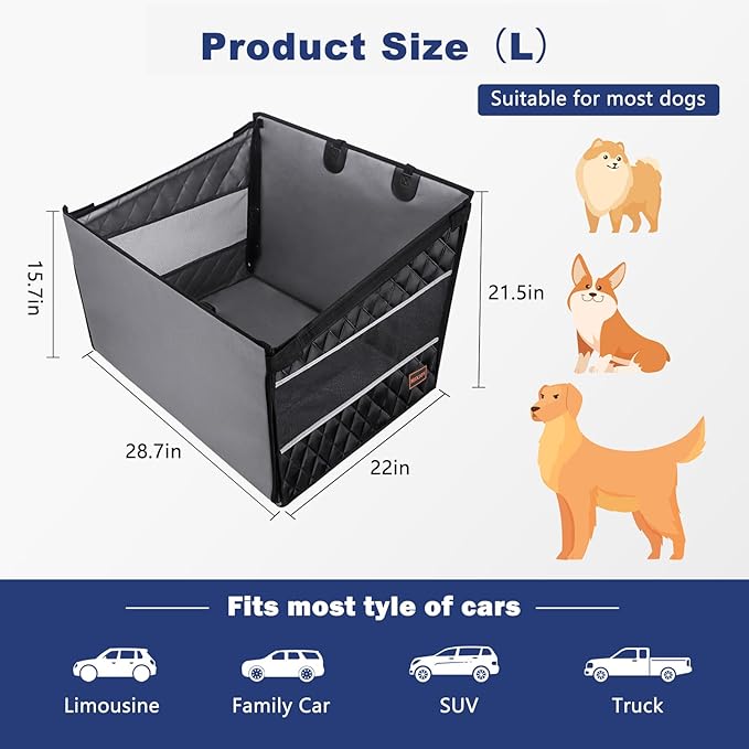 MIXJOY Dog Car Seat for Large Medium Dogs, Back Seat Extender for Pets, Waterproof Pet Carseat for Medium Sized Dog, Hammock for Pet, with Storage Pocket for Cars/SUV/Truck(L)