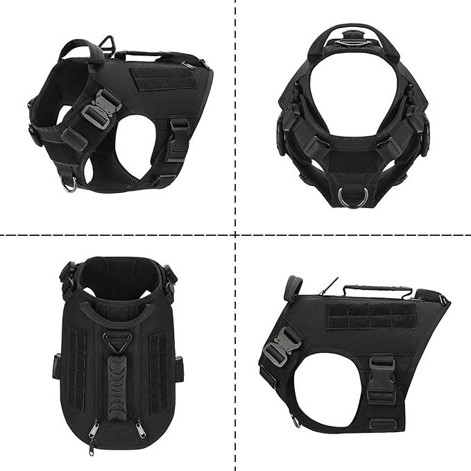 Tactical Dog Backpack Harness for Large Breed Original Design Metal Buckle Vest with Side Bags Pouches for Service Working Training (Black (with 2 Pouches), M)