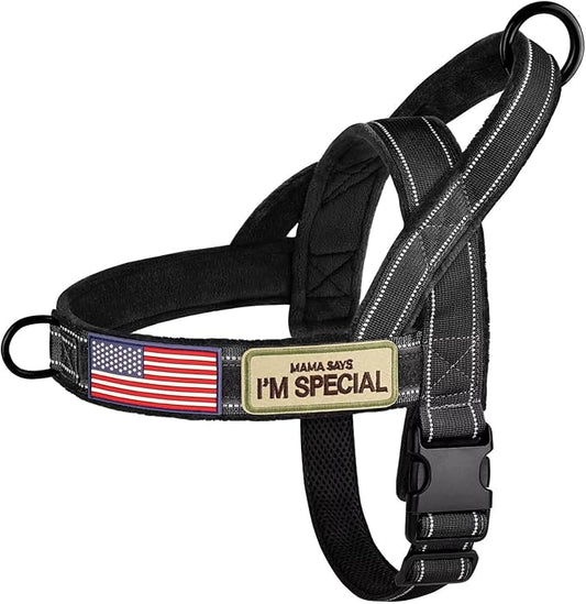 Forestpaw No Pull Dog Harness with Large Handle,Slip on Reflective Vest with Quick Release Buckle,Comfortable Flannel Lining for Medium Large Dogs Walking Training (Includes 3 Patches),Black M