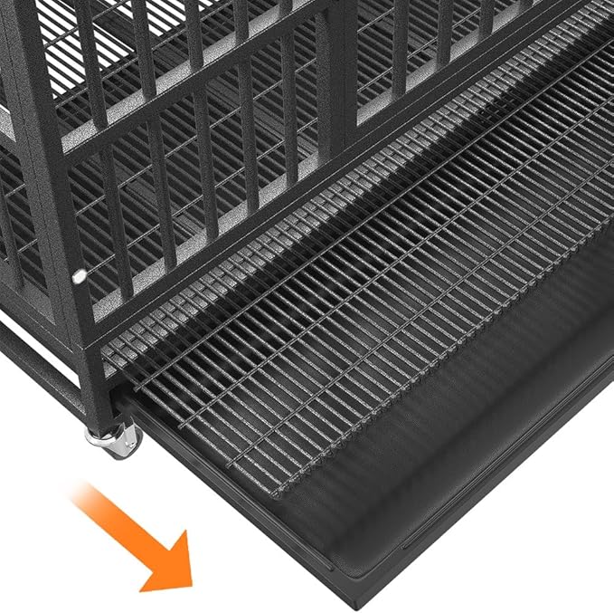 54 Heavy Duty Indestructible and Escape-Proof Dog Crate Cage Kennel with Divider for 2 Large Dogs, High Anxiety Dog Crate with Removable Wires Trays and Wheels, Extra Large XL XXL