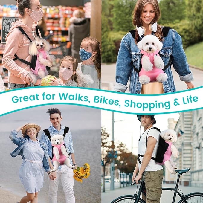 Dog Backpack Carrier, Thick Straps & Cushion, Pet Sling Front Backpacks for Small Medium Dogs 4-7 Lbs, Legs Out, Adjustable Wearable Puppy Chest Travel Bag, Easy-Fit for Hiking/Walking/Camping