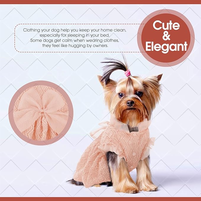 Kuoser Dog Dress, Cute Dog Dresses for Large Dogs Girl Elegant Puppy Tutu with Bow-Knot, Doggie Princess Costume Pet Outfit for Birthday Party Christmas Halloween Wedding, Pink XL