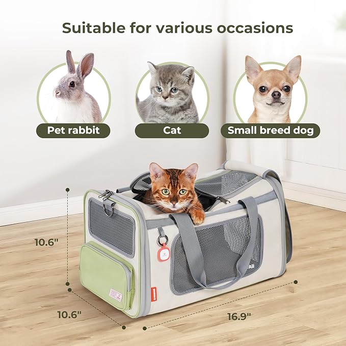Pawaii Cat Carrier with ID Tag, TSA Airline Approved Soft Sided Collapsible Pet Travel Carrier, Portable Comfortable Convenient Foldable Cat Travel Bag
