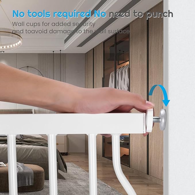 Baby Safety Gate for Stairs 29-33 Inch Wide, Safety House Gate for Baby Pet Gate with Door Pressure Mounting Gates for Kids Toddler Dogs Indoor Stairway Doorway White (30.5'' Tall)