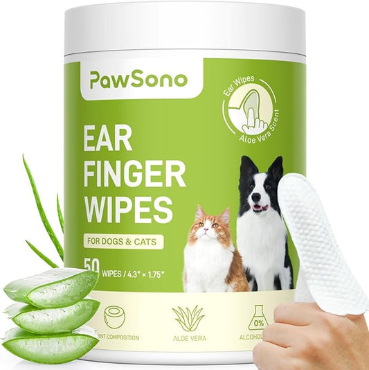 Ear Finger Wipes for Dogs & Cats, Thicker Dog Ear Cat Ear Cleaner Wipes, Natural Relief Cat Ear Cleaner Dog, Pet Health Supplies for Dog Kitten Small Animal, Aloe Scent Deodorizing - 50 Count