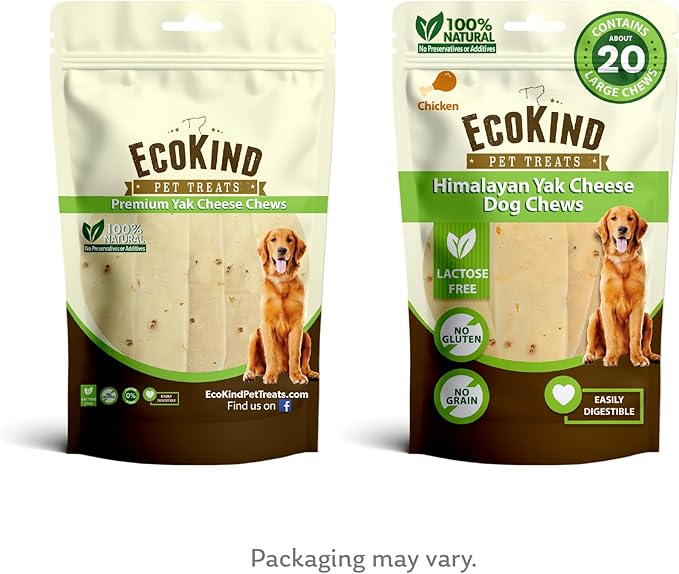 EcoKind Premium Gold Yak Cheese Himalayan Dog Chews, Dog Treats Large Breed, All Natural, High Protein Dog Chew, Chicken, Large - 18+ Chews
