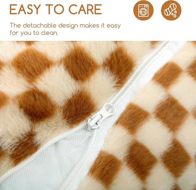 Hollypet Cat Bed Fluffy Plush Mutifuctional Double-Layer Soft Pet Couch Orthopedic Sofa Nest Beds for Small Cats and Dogs, Brown and Light Yellow (21x15x8 inch)