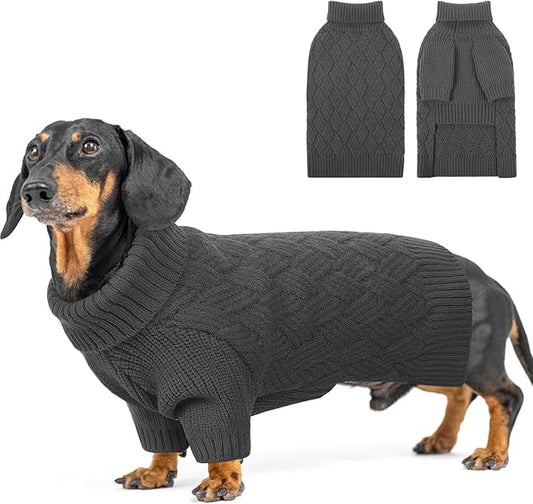 SUNFURA Small Dog Sweater, Turtleneck Dog Sweater for Cold Weather, Puppy Knitwear Pullover for Christmas Thanksgiving, Pet Winter Knitted Sweatshirt for Pug Dachshund, Grey S