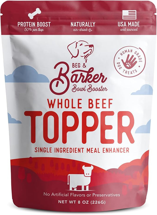 Beg & Barker Beef Dog Food Toppers (8 Ounce, Pack of 1) – 100% Made in USA Single Ingredient Meal Topper for Picky Eaters – Meal Enhancer with Whole Beef Heart – Meal Mixers for Dogs, Human Grade