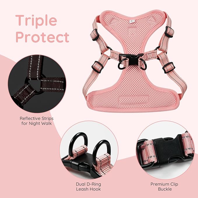 BELLA & PAL Adjustable Step-in Dog Harness, Puppy No-Pull Vest with Leash Set for XS/Small & Medium Dog, Breathable All-Weather Mesh, Reflective Strip, Secure Hook & Loop, Buckle Closure, Dual D-Rings