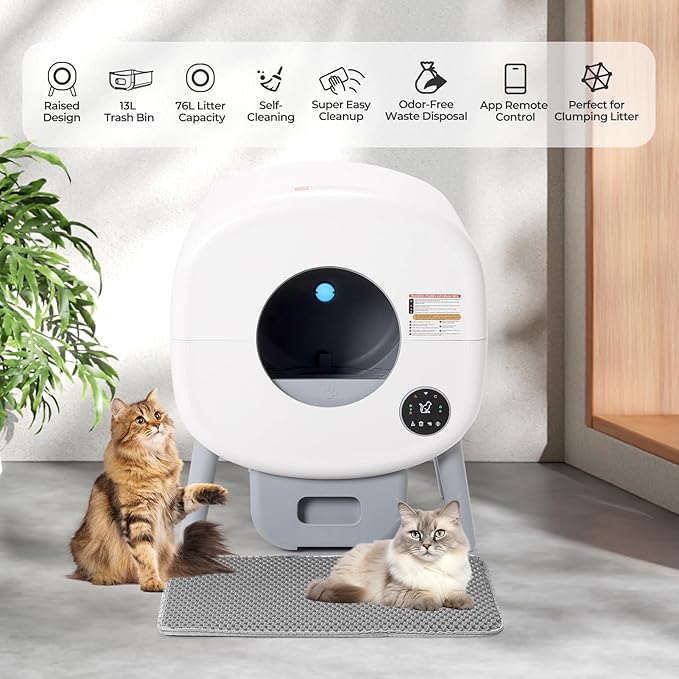 Self Cleaning Litter Box: Extra Large Automatic Litter Box Self Cleaning for Multiple Cats, Odor-Free, App-Controlled, Ambient Light Waste Disposal