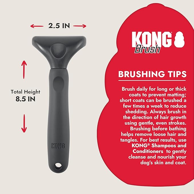 KONG 4-in-1 Interchangeable Dog Grooming Tool – Rake, Slicker, Comb & Pin Brush Heads, Versatile All-in-One Design, Non-Slip Handle, for All Coat Types, Red/Gray